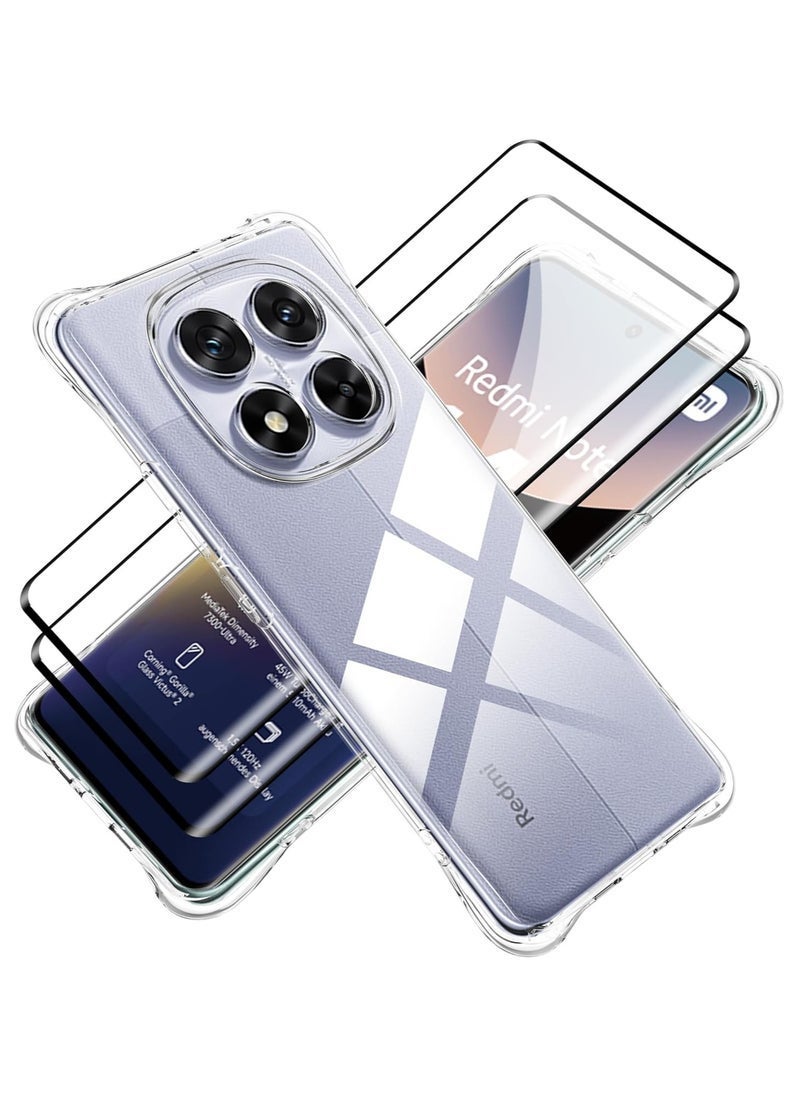 NEW Redmi Note 14 Pro 5G Case with Screen Protector (2-Pack) 6.67 inches [Black Edge 3D Full Cover Tempered Glass], Four-Corner airbag Transparent TPU Flexible Case(Not for 4G)