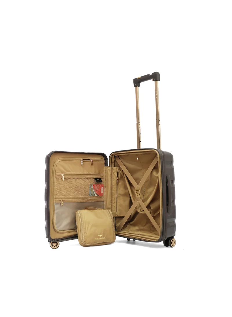 Victoria VICTORIA 55 cm Hard Shell Expandable Polycarbonate Cabin Luggage Suitcase Lightweight Durable High Capacity with Double Spinner Wheels and TSA Lock, Brown, 20 Cabin