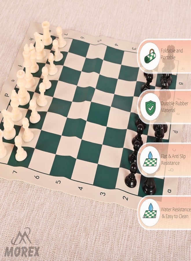 MOVEX Morex Portable Chess Vinyl Board Mat with King Size Plastic Chess Pieces | White & Green Vinyl Chess Mat | Foldable, Lightweight & Durable | Ideal for Beginners & Professionals (20 x 20 Inch) - Image 2