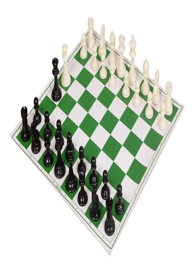 MOVEX Morex Portable Chess Vinyl Board Mat with King Size Plastic Chess Pieces | White & Green Vinyl Chess Mat | Foldable, Lightweight & Durable | Ideal for Beginners & Professionals (20 x 20 Inch) - Image 1