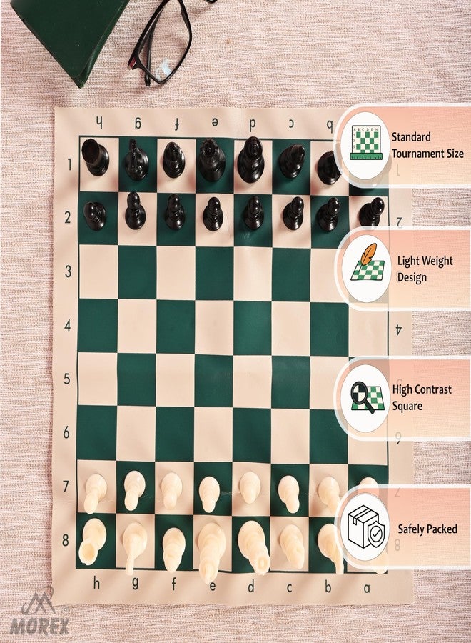 MOVEX Morex Portable Chess Vinyl Board Mat with King Size Plastic Chess Pieces | White & Green Vinyl Chess Mat | Foldable, Lightweight & Durable | Ideal for Beginners & Professionals (20 x 20 Inch) - Image 3