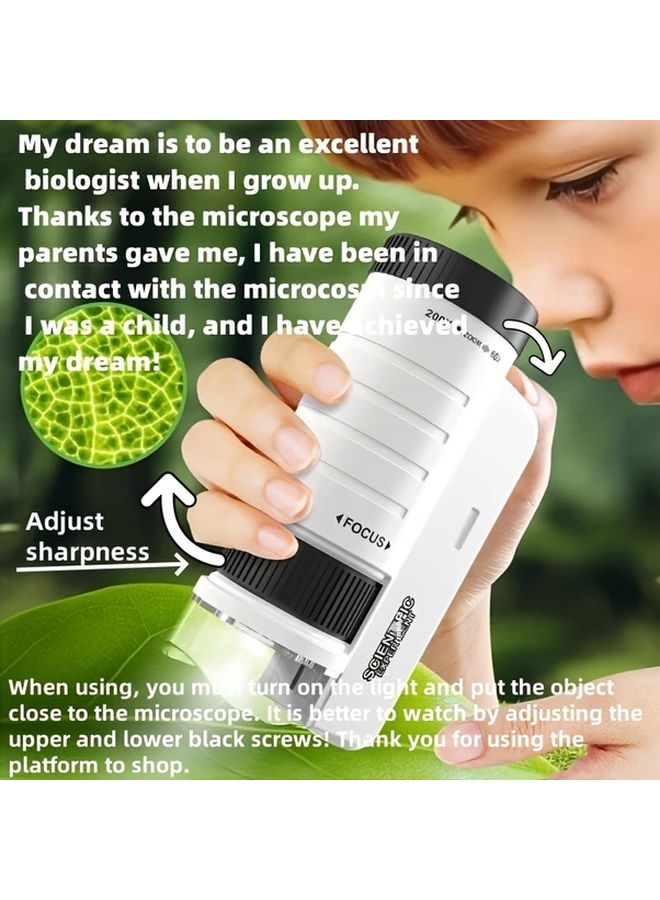 White Pocket Microscope With Shelf 60X To 200X Magnification Portable Handheld For Kids - Image 2