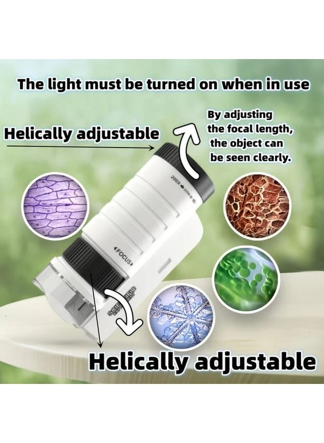 White Pocket Microscope With Shelf 60X To 200X Magnification Portable Handheld For Kids - Image 5