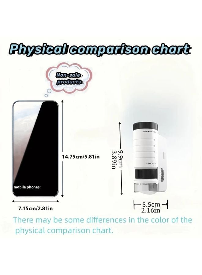 White Pocket Microscope With Shelf 60X To 200X Magnification Portable Handheld For Kids - Image 3