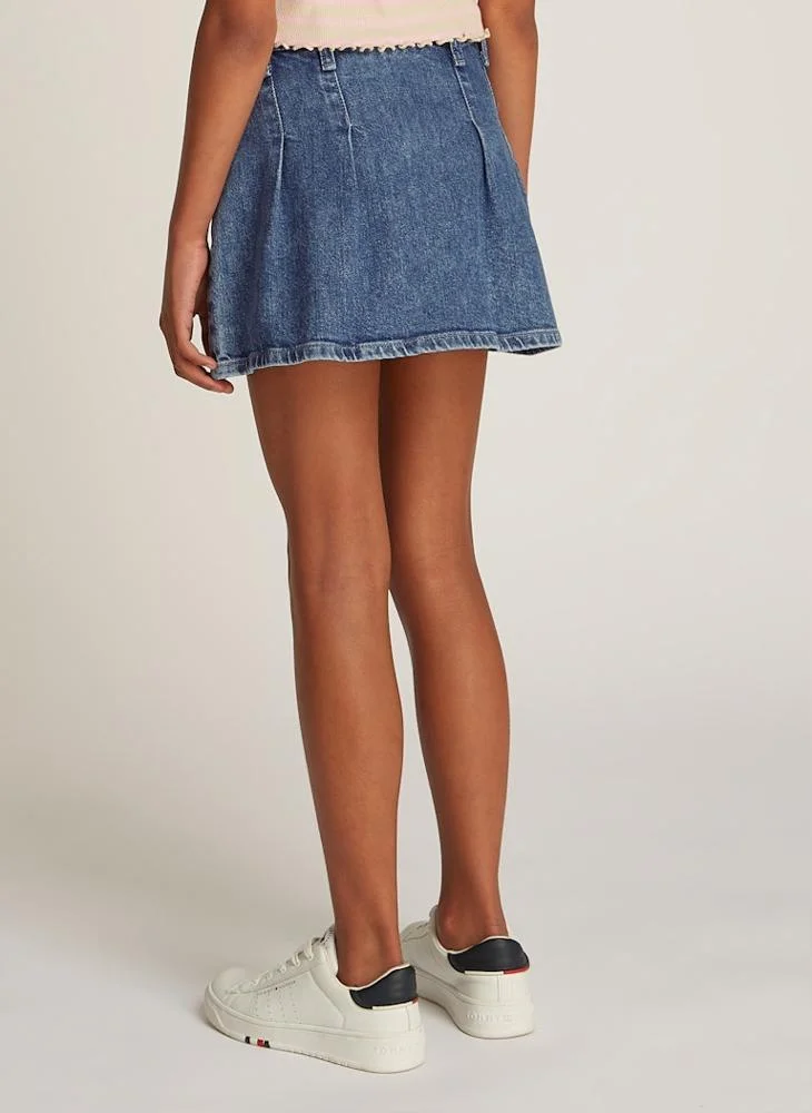 تومي هيلفيغر Kids Denim Pleated A-Line Mini Skirt