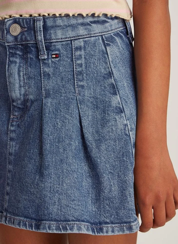 تومي هيلفيغر Kids Denim Pleated A-Line Mini Skirt