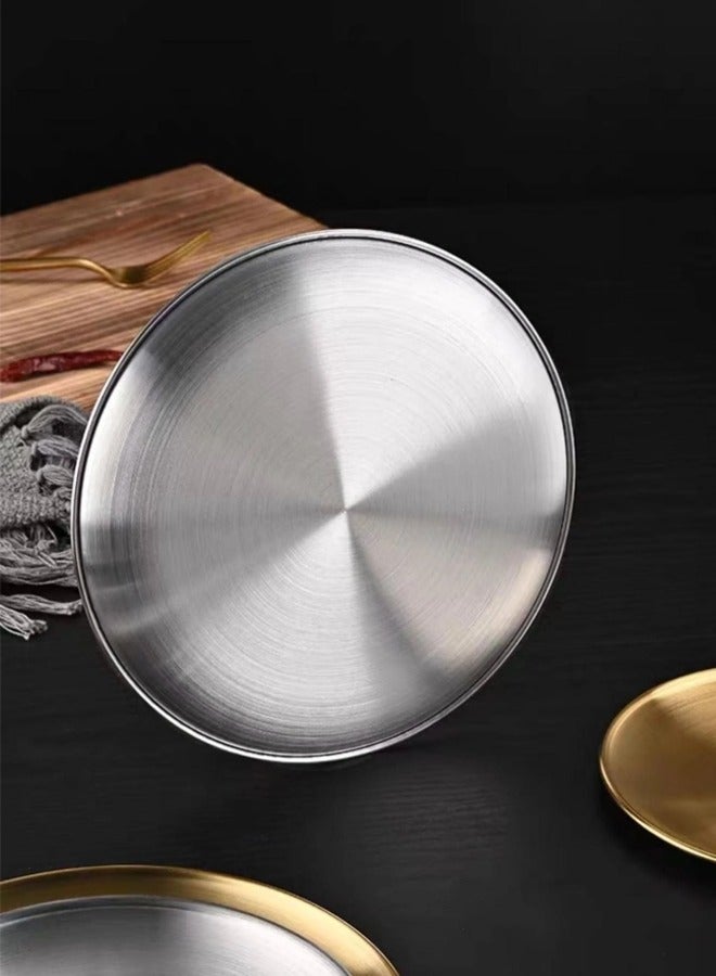 6 reusable 5.5-inch (approximately 14.0 cm) stainless steel round plates, with plate rack, food-grade 304 stainless steel, uncoated and odorless, thickened 0.8mm material, for home daily use / outdoor picnics / party gatherings.  - Image 5