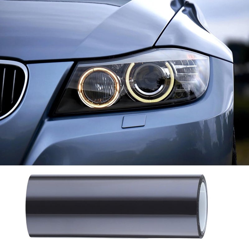 LZLRUN لفائف فيلم تغليف الفينيل لزينة المصابيح الأمامية والخلفية من LZLRUN باللون الأسود الداكن والدخان الفاتح، مادة TPU (دخان فاتح، 12" × 48") - Image 1