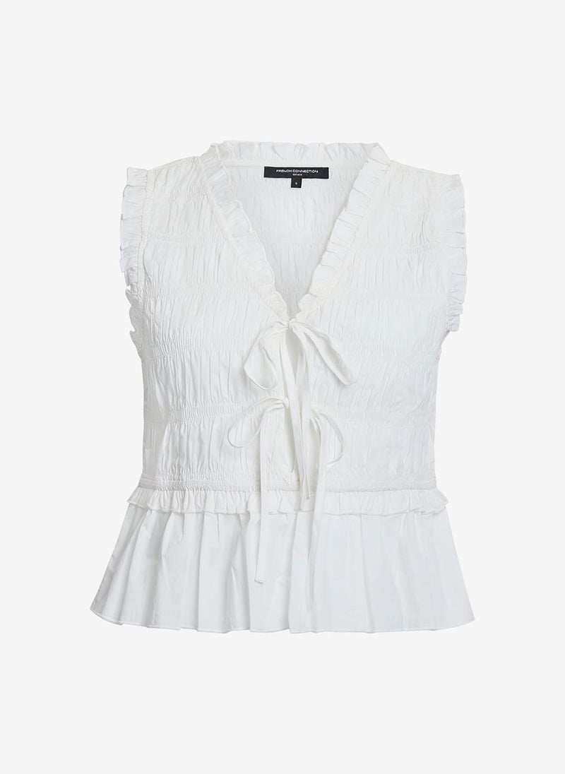 French Connection Women's Summer White Rhodes Pop Smck Fltter Slv Top - Image 5
