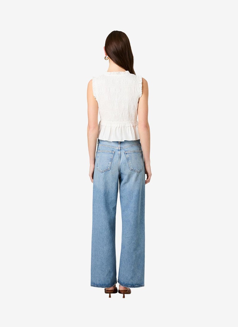 French Connection Women's Summer White Rhodes Pop Smck Fltter Slv Top - Image 3