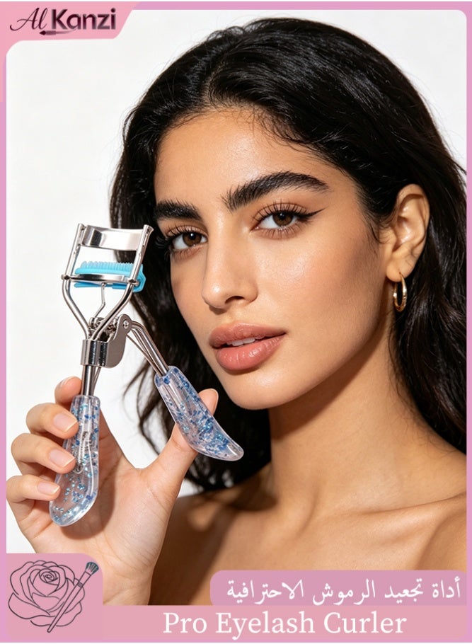 Al Kanzi New Eyelash Curler with Comb, Wide Angle Portable Lash Curler with Comfort Liner, Anti-Pinch Natural Curl Beauty Tool for Beginners, Blue Sparkle Handle - Image 1