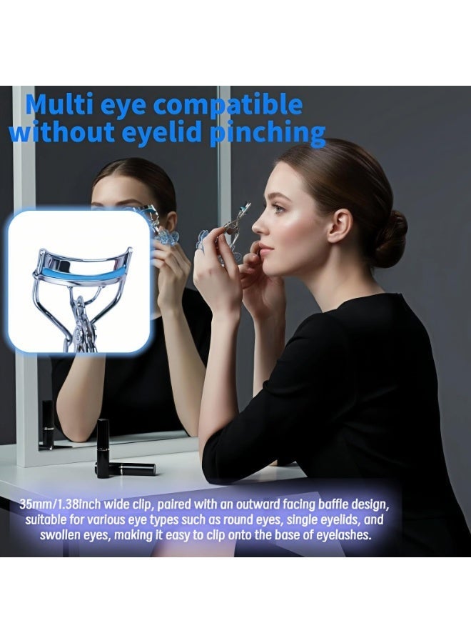 Al Kanzi New Eyelash Curler with Comb, Wide Angle Portable Lash Curler with Comfort Liner, Anti-Pinch Natural Curl Beauty Tool for Beginners, Blue Sparkle Handle - Image 4