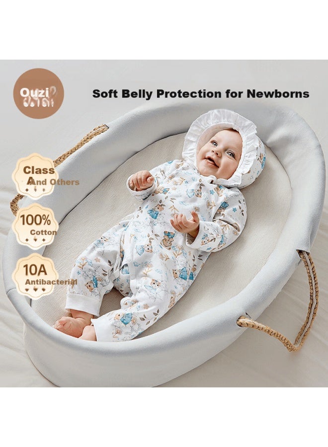 Ouyun Baby Clothes Newborn Romper Spring And Autumn Butterfly Suit Full Moon Crawling Outfit Swan + White Bear 80cm - Image 1