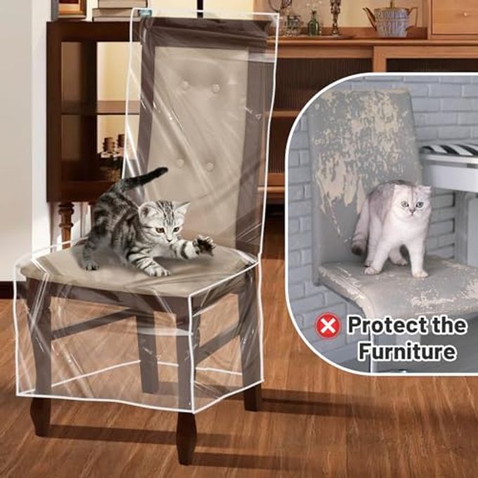 PAMASE 4 Pack Plastic Dining Chair Protectors with Backrests Waterproof Thickened PVC Seat Covers Removable Washable Slipcover Keeping Chair Away from Water Dust Pet Hair Paws Claws - Image 2