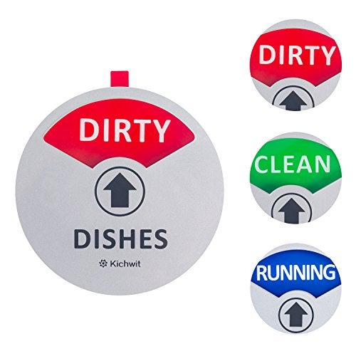 Kichwit Clean Dirty Dishwasher Magnet with The 3rd Option “Running”, Perfect for Quiet Dishwashers, Non-Scratch Strong Magnet Backing, Residue Free Adhesive Included, 3.5” Diameter, Silver - Image 2