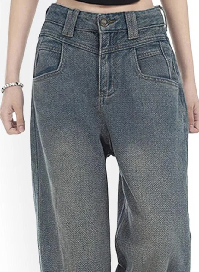 يونيكي Grey Relaxed Fit High-Rise Light Fade Denim Jeans