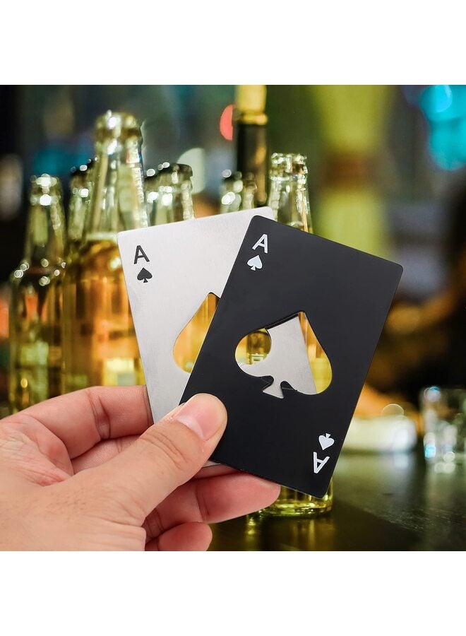 LAMAY 10PCS Ace of Spades Bottle Openers, Poker Card Bottle Openers, Stainless Steel Portable Metal for Wallet Pocket Wedding Birthday Party Silver Black - Image 2