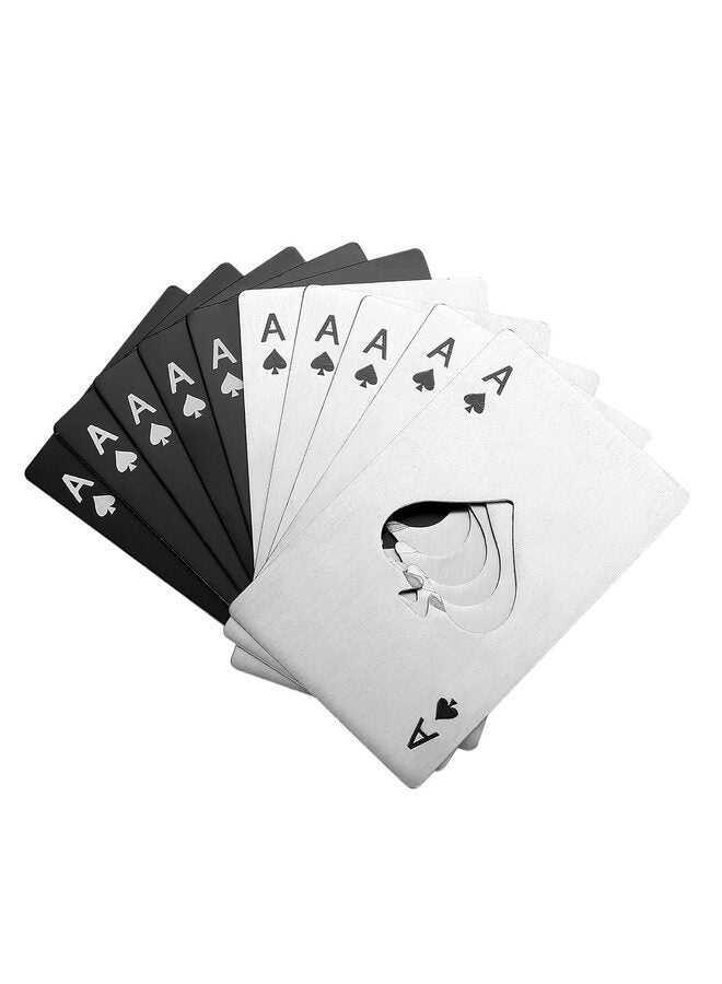 LAMAY 10PCS Ace of Spades Bottle Openers, Poker Card Bottle Openers, Stainless Steel Portable Metal for Wallet Pocket Wedding Birthday Party Silver Black - Image 1