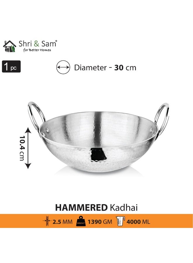 Shri & Sam Stainless Steel 4 Litre Triply Deep Pro Light Weight Hammered Kadhai, 30 cm, 1390 Grams - Image 3