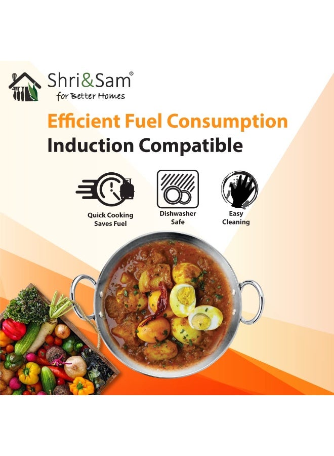 Shri & Sam Stainless Steel 4 Litre Triply Deep Pro Light Weight Hammered Kadhai, 30 cm, 1390 Grams - Image 2