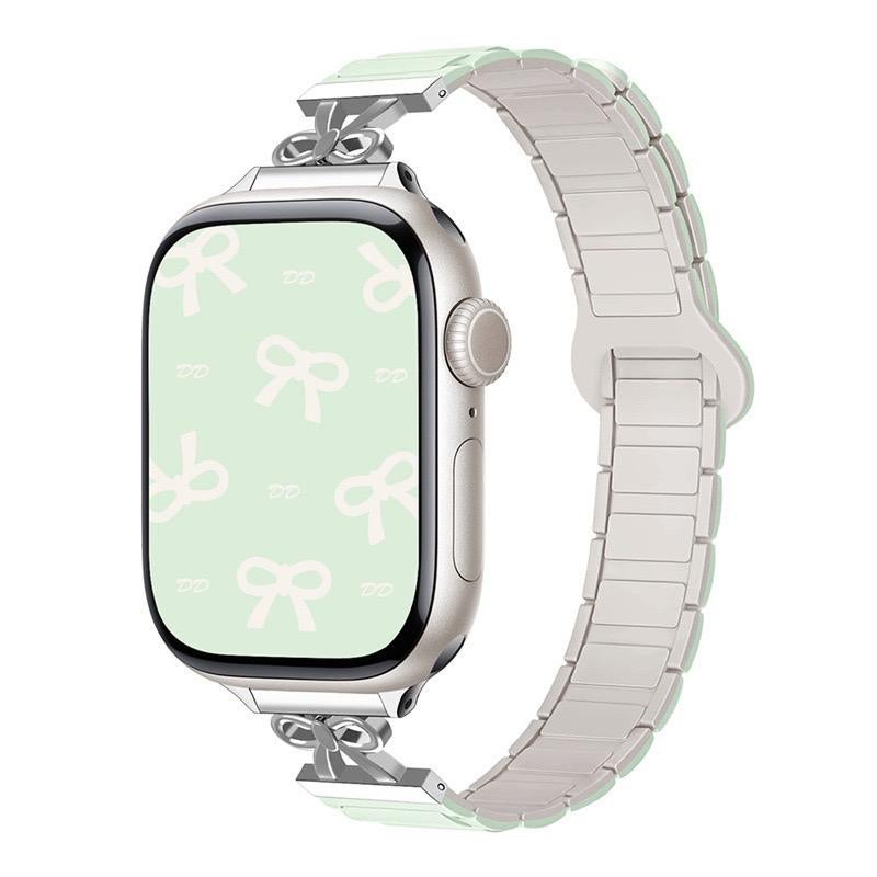 For Apple Watch 46mm / 49mm / 45mm / 44mm Bow Small Waist Magnetic Silicone Watch Band(Pale Mint with Starlight)
