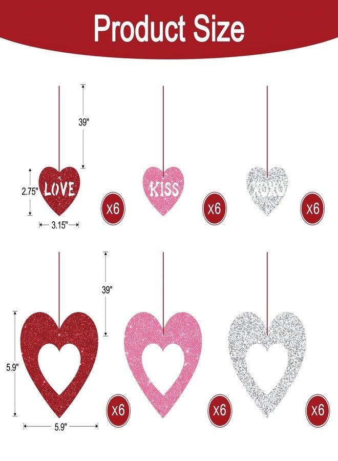 Hedeey Valentine's Decorations Hanging Swirls, 36Pcs Red Pink Silver Glitter Heart Decorations, NO DIY Valentine's Ceiling Hanging Decorations, Love XOXO KISS Cutout Decor for Home Party （Heart） - Image 5