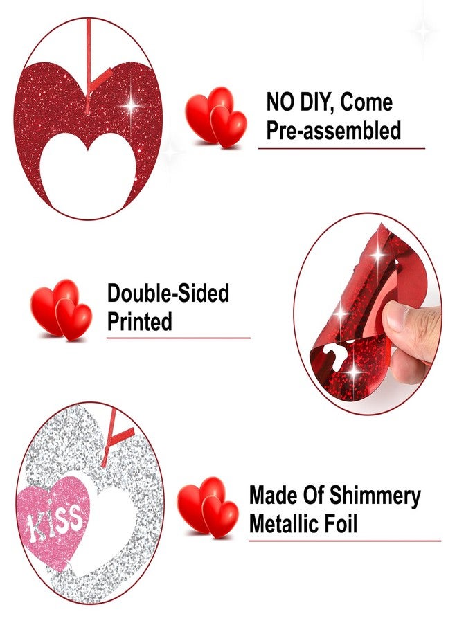 Hedeey Valentine's Decorations Hanging Swirls, 36Pcs Red Pink Silver Glitter Heart Decorations, NO DIY Valentine's Ceiling Hanging Decorations, Love XOXO KISS Cutout Decor for Home Party （Heart） - Image 2