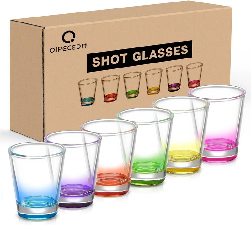 6 Pack Heavy Base Shot Glasses Set, 1.6 oz Colorful Shot Bulk, Clear Shot Glass, Tequila Cups Small Glass, Shot Glasses for Whiskey, Tequila, Vodka, Spirits & Liquors - Image 1