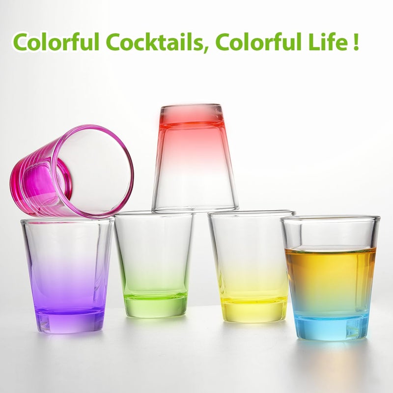 6 Pack Heavy Base Shot Glasses Set, 1.6 oz Colorful Shot Bulk, Clear Shot Glass, Tequila Cups Small Glass, Shot Glasses for Whiskey, Tequila, Vodka, Spirits & Liquors - Image 2
