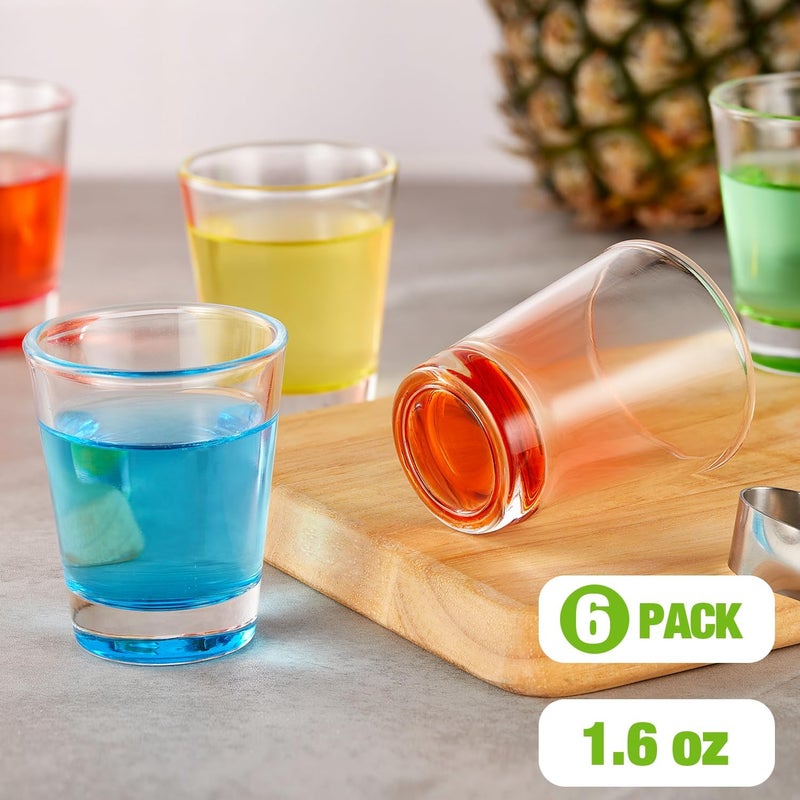 6 Pack Heavy Base Shot Glasses Set, 1.6 oz Colorful Shot Bulk, Clear Shot Glass, Tequila Cups Small Glass, Shot Glasses for Whiskey, Tequila, Vodka, Spirits & Liquors - Image 3