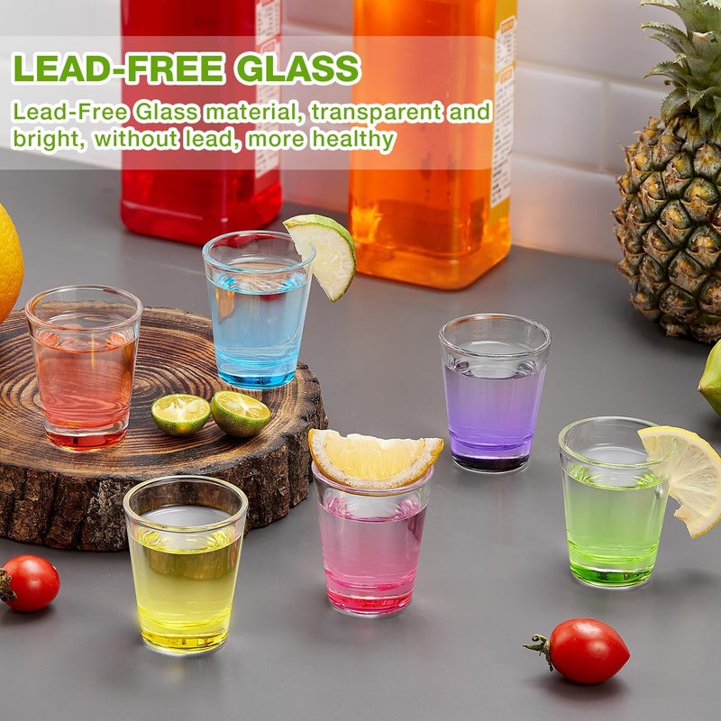 6 Pack Heavy Base Shot Glasses Set, 1.6 oz Colorful Shot Bulk, Clear Shot Glass, Tequila Cups Small Glass, Shot Glasses for Whiskey, Tequila, Vodka, Spirits & Liquors - Image 5