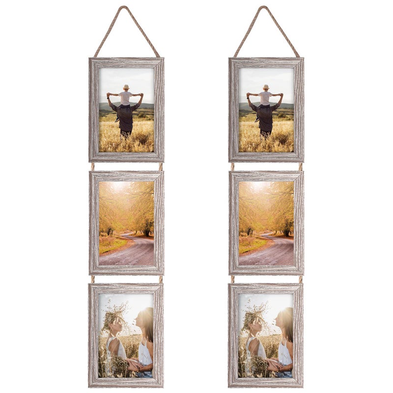 Lavezee 4x6 Collage Hanging Triple Picture Frames Set  Rustic 6 Opening Vertical Frame Made to Display 4 by 6 Inch Photo Postcard for Wall Decor - Image 1