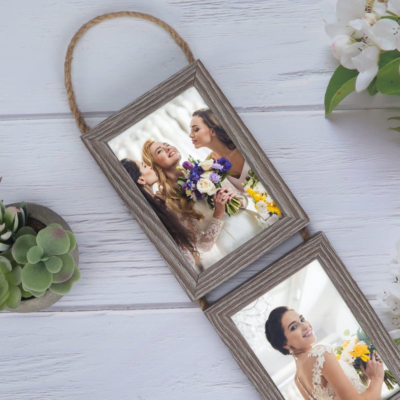 Lavezee 4x6 Collage Hanging Triple Picture Frames Set  Rustic 6 Opening Vertical Frame Made to Display 4 by 6 Inch Photo Postcard for Wall Decor - Image 2