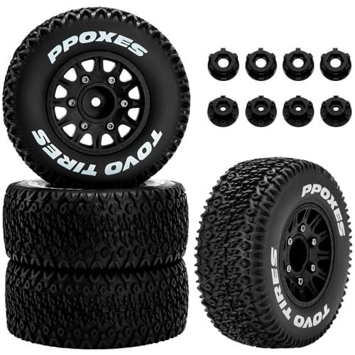 GLOBACT 12mm14mm Hex RC Wheels and Tires 110 RC Truck Tires for Arrma Senton Fury Slash Axial Losi Redcat Rc4wd Hex Detachable Replacement Black 4PCS - Image 1