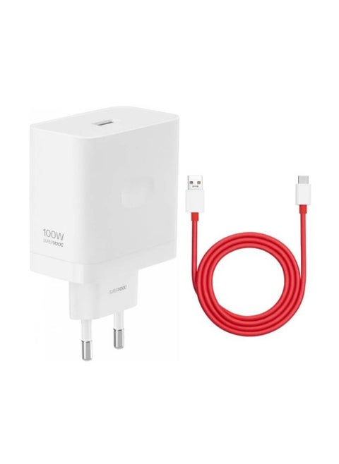 100W Supervooc Charger for 1+ 13 13R Nord 4 CE 4 Lite 8A Warp Charger Block Replacement with 8A Warp Charge Cable 1M USB Wall Plug UK Power Adapter for 1+ 12 12R 11 10 Pro OPPO A78 A38 (White)