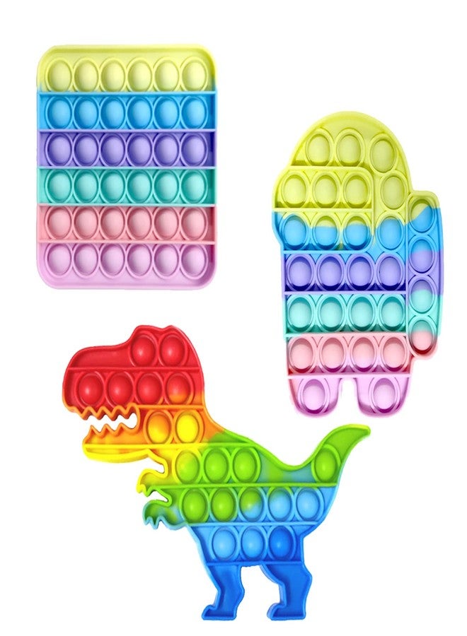 MANVI Fidget Toy for Kids, Small Pop it for Kids, Stress Relief for Adults, Different Shape Popper for Kids- Multi Color (Rainbow Dinosaur, Square and Android) - Image 1
