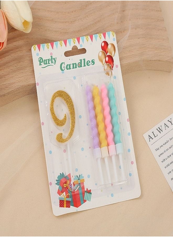 The Birthday Candle Set Includes 4 Candles And a Number 9  - Image 1
