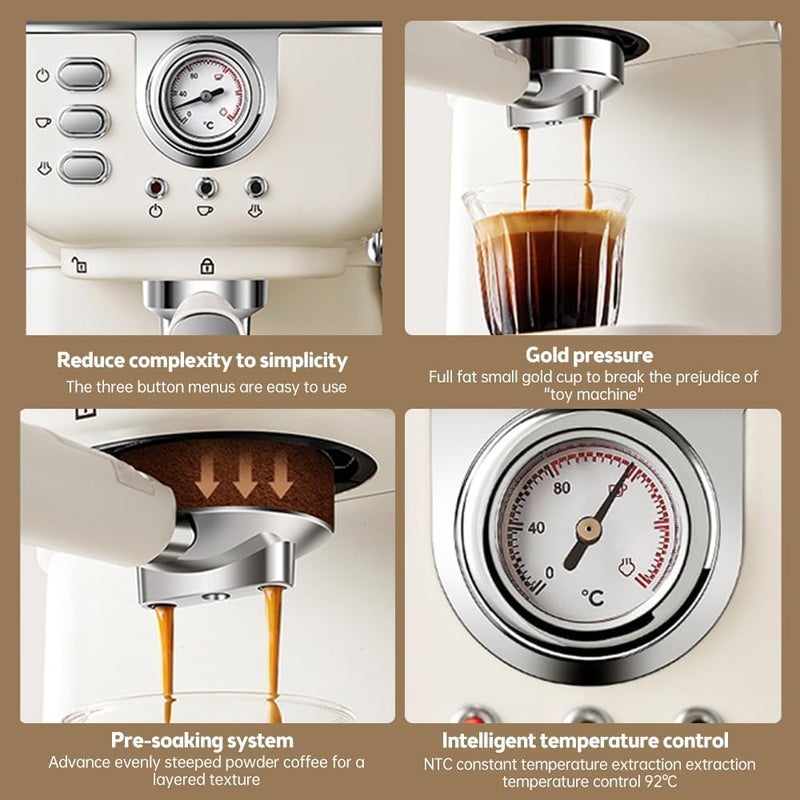 Makbeaty 1.5L Espresso Coffee Machine, 20 Bar Semi-Automatic Maker with Milk Frother | Italian Style for Latte Cappuccino Home Office - 1.5 20 - Image 3