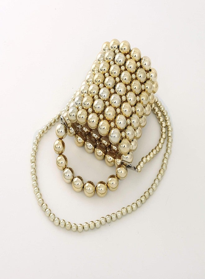 YIFEI Women Beaded Evening Bucket Handmade Bags with Detachable Chain for Wedding Party (Gold) - Image 4