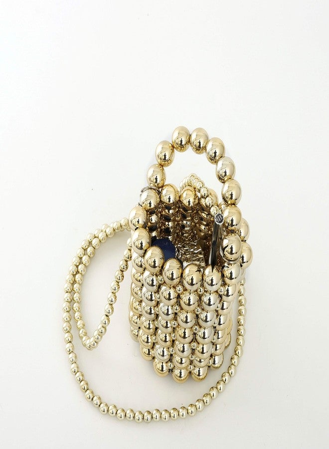 YIFEI Women Beaded Evening Bucket Handmade Bags with Detachable Chain for Wedding Party (Gold) - Image 5