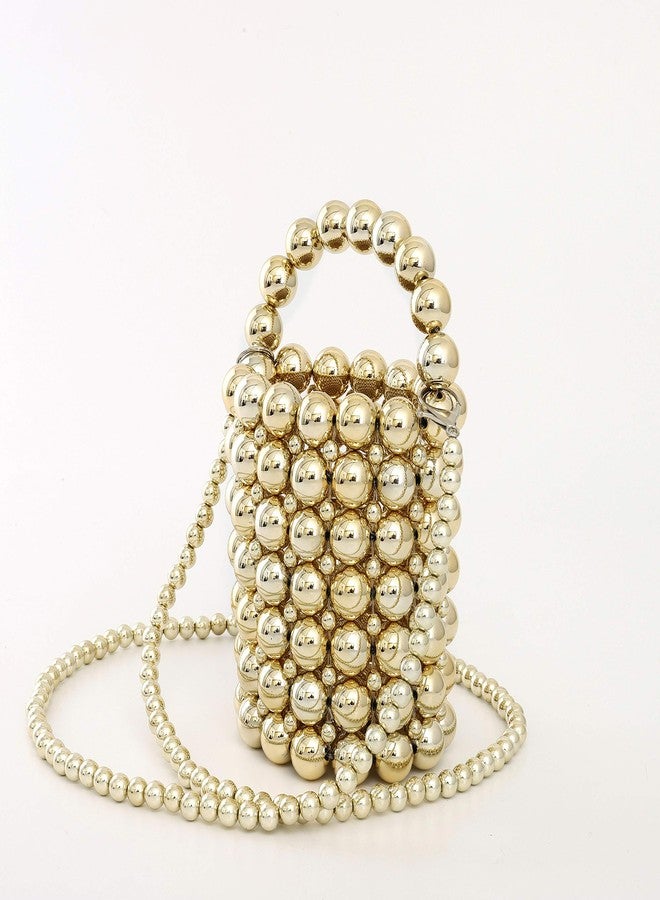 YIFEI Women Beaded Evening Bucket Handmade Bags with Detachable Chain for Wedding Party (Gold) - Image 2