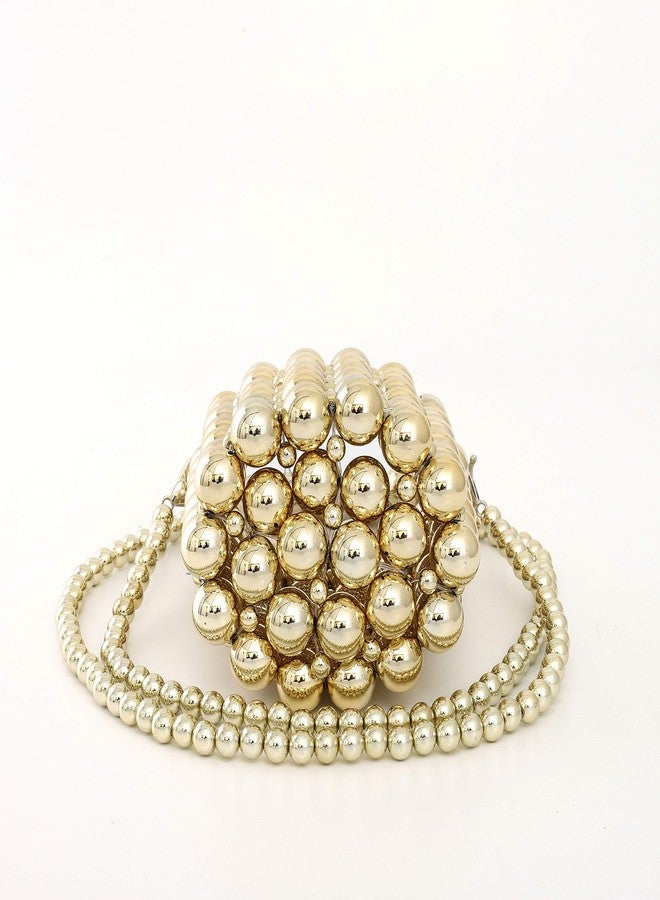 YIFEI Women Beaded Evening Bucket Handmade Bags with Detachable Chain for Wedding Party (Gold) - Image 3