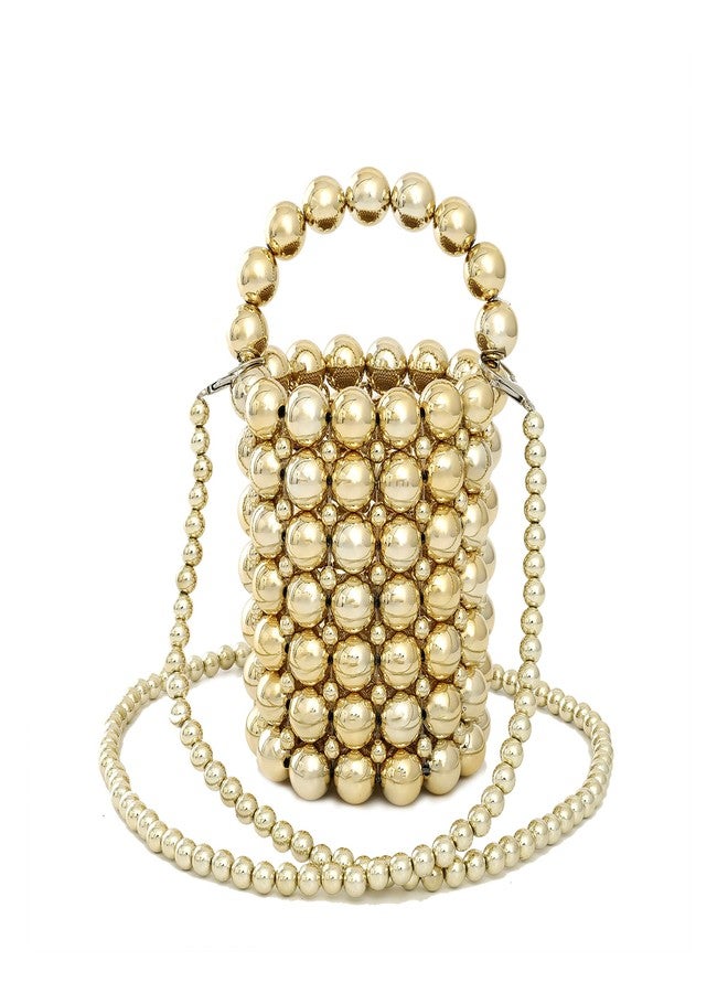 YIFEI Women Beaded Evening Bucket Handmade Bags with Detachable Chain for Wedding Party (Gold) - Image 1