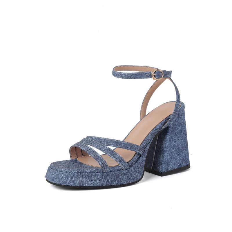 2024 Wish Women'S High Heeled Shoes 33-43 Denim Thin Strip Small Platform Sandals - Image 1