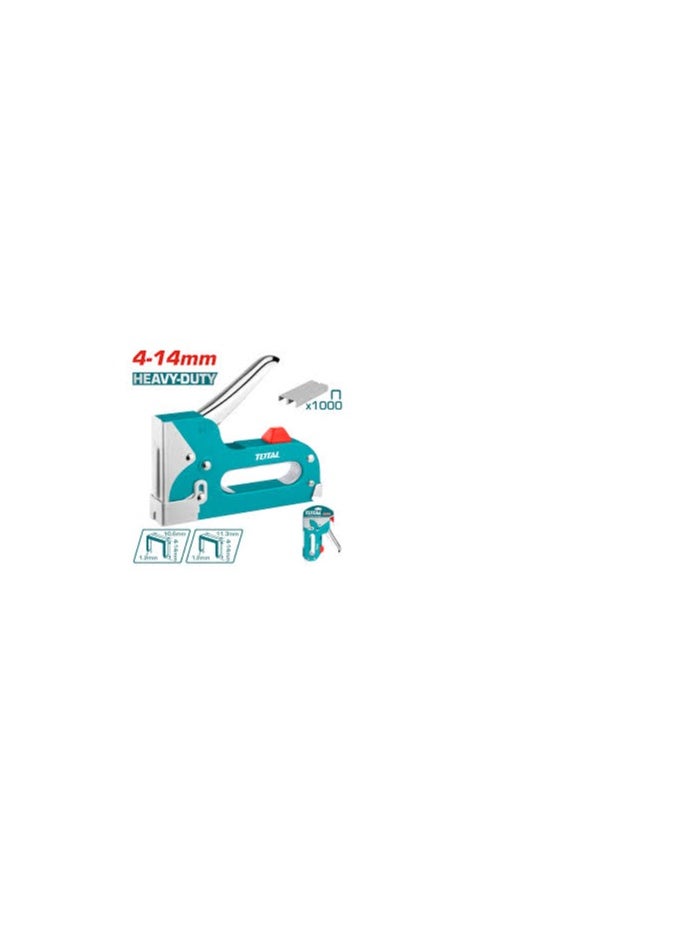 TOTAL - TOTAL Heavy Duty Staple Gun – 6-14mm Staples & 4-14mm Nails, 1.2mm Wire, 10.6mm/11.3mm Crown, 800g, Includes 1000 Nails – Perfect for Upholstery, Carpentry & DIY Projects – Double Blister Pack THT31142 - Image 1