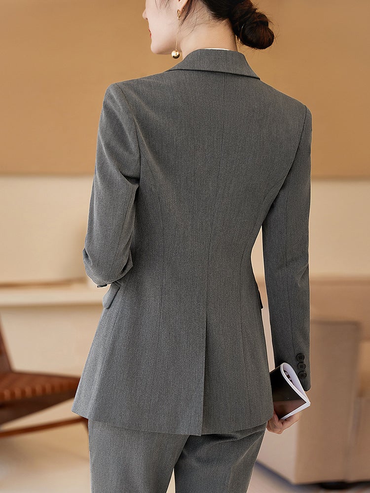 Navy Blue Suit Jacket Women'S 2023 New Temperament Double-Breasted Professional Suit Work Clothes Dress Suit - Image 3