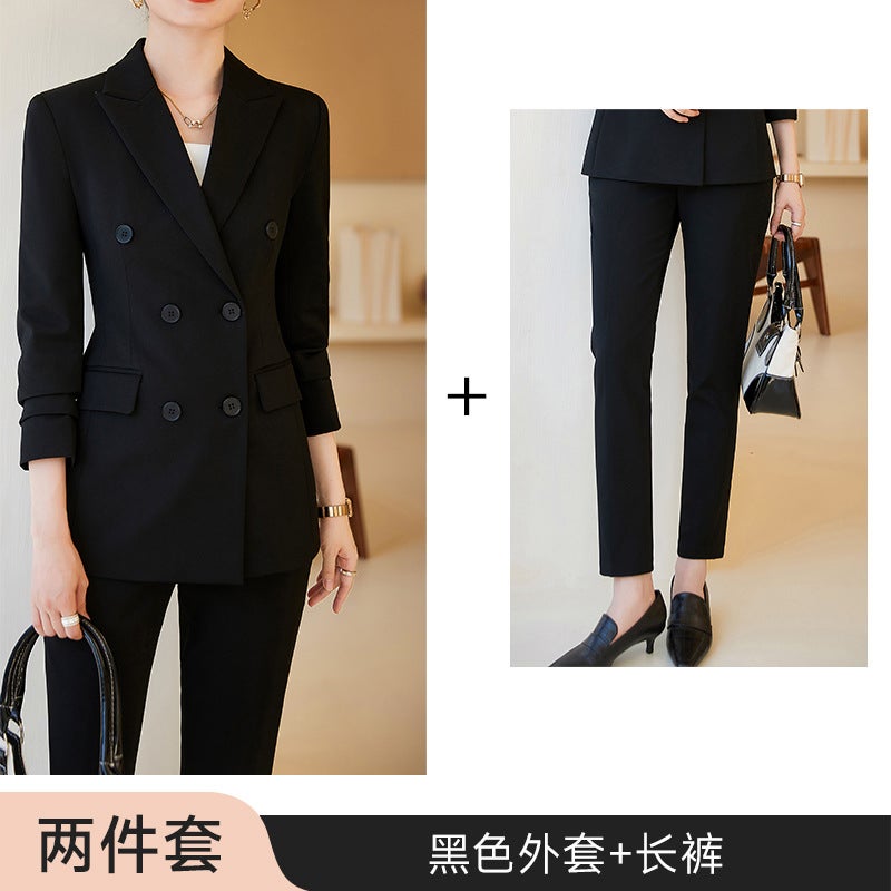 Navy Blue Suit Jacket Women'S 2023 New Temperament Double-Breasted Professional Suit Work Clothes Dress Suit - Image 1