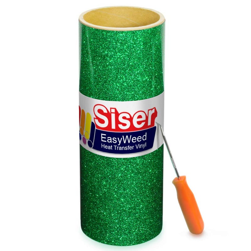 Siser Glitter Green Easyweed Heat Transfer Craft Vinyl Roll Including Stainless Steel Weeding Tool (5ft x 10")