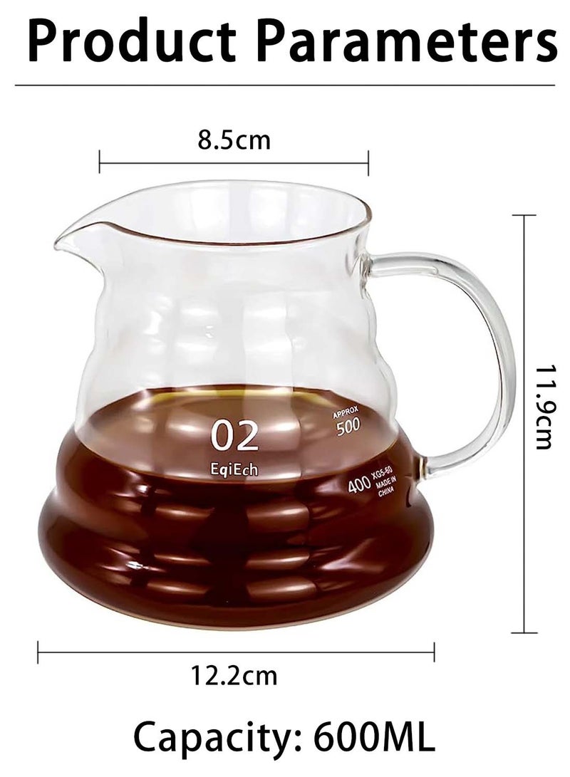 EqiEch V60 Coffee Server for Pour Over Coffee Maker,Heat-Resistant Glass Tea Coffee Pot,Clear Coffee Carafe 600ml - Image 5