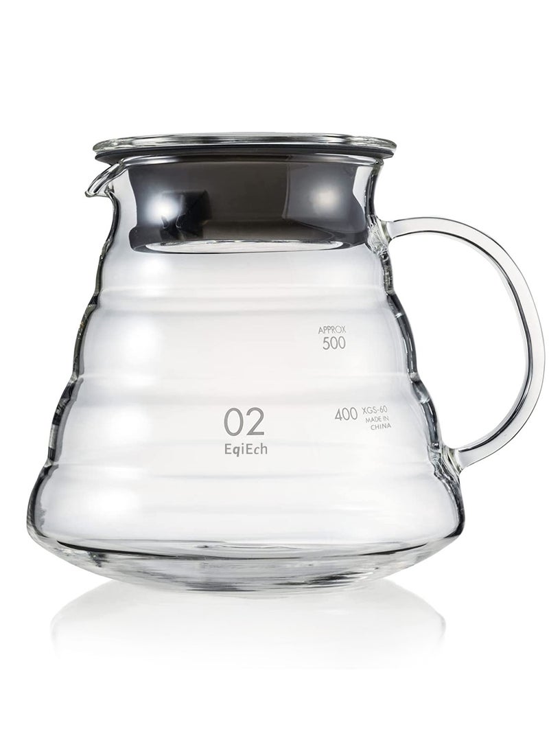 EqiEch V60 Coffee Server for Pour Over Coffee Maker,Heat-Resistant Glass Tea Coffee Pot,Clear Coffee Carafe 600ml - Image 1